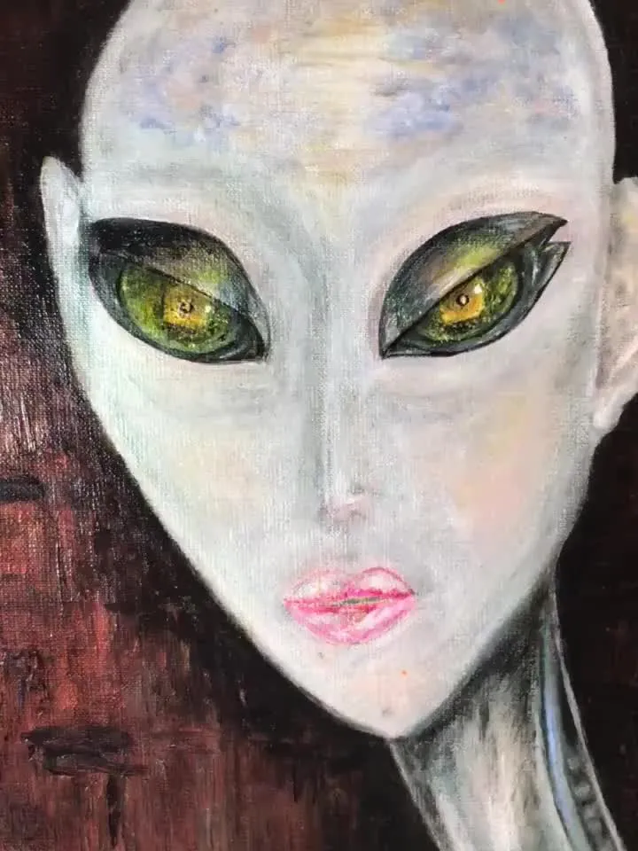 Alien painting on canvas,Alien portrait acrylic mix media painting.