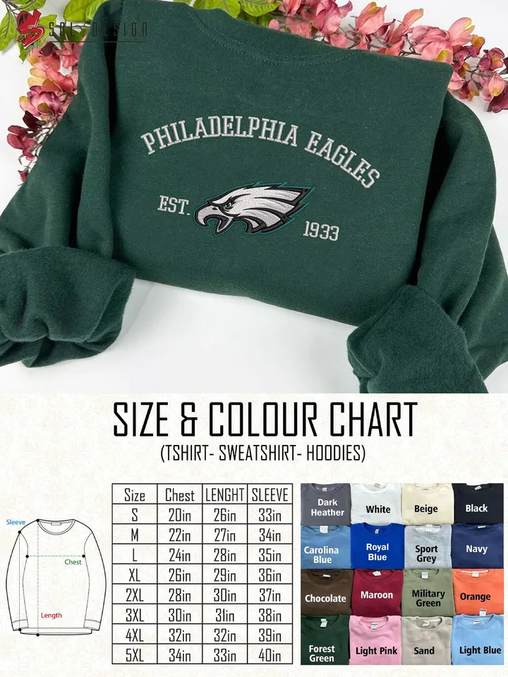 Philadelphia Eagles Est 1933 Embroidered Sweatshirt, NFL Embroidered Sweater, NFL Philadelphia Eagles Shirt, Football Embroidered Hoodie, Unisex Game Day Crewneck, NFL Football Fan Gift Tee