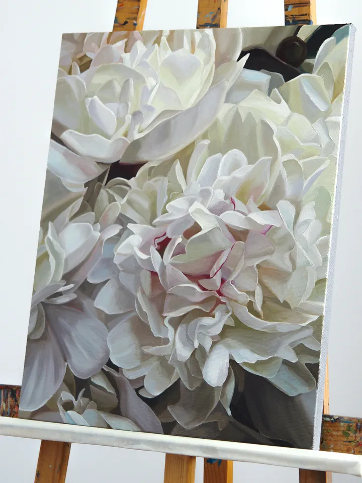White peonies oil painting