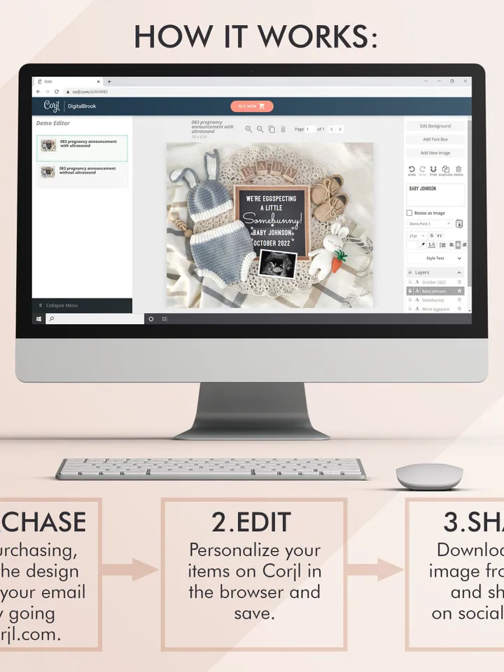 Easter Pregnancy Announcement Digital, Bunny Baby Announcement for Social Media, Editable Template