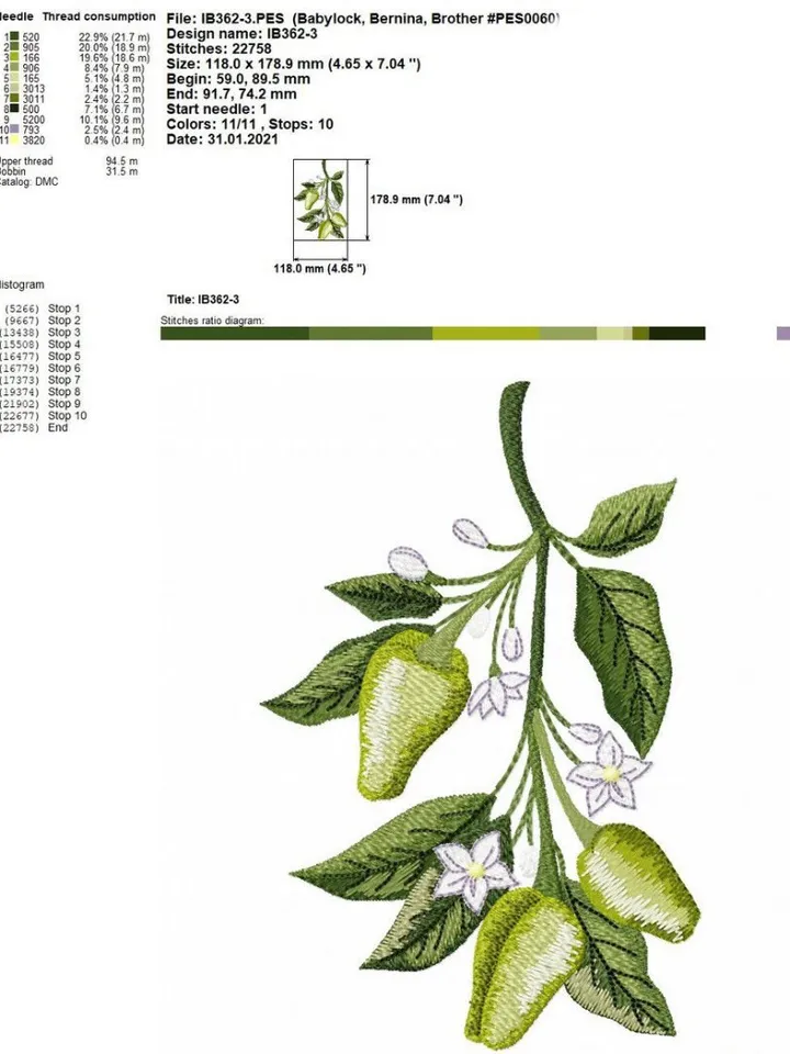 Hot pepper set machine embroidery design applique pattern digital embroidery pattern home and clothing décor embroidery motif floral design