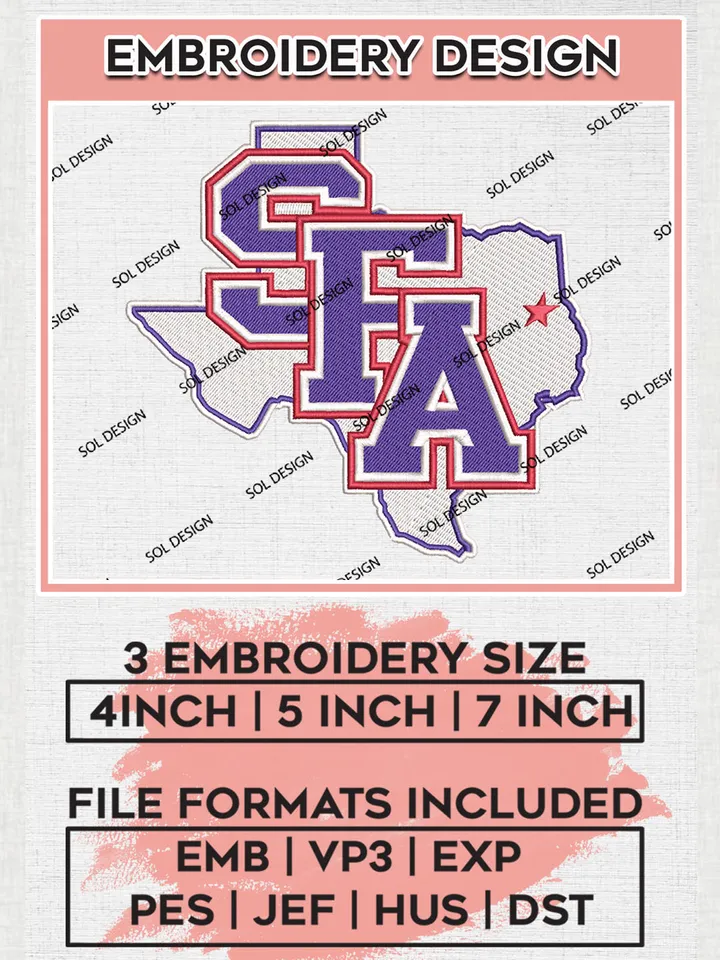 Stephen F. Austin Lumberjacks Logo Machine Embroidery Design, NCAA SFA Lumberjacks Team  Embroidery Design Design files, NCAA Team Embroidery Designs, NCAA Machine Embroidery Designs, Digital Download