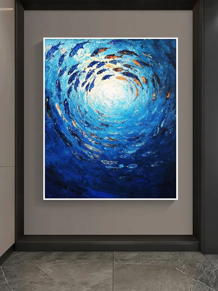 Ocean Painting, School of Fish Art, Impasto Fish Artwork, Blue Ocean Art, Underwater Scene, Textured Wall Art, Original Painting, Home Decor