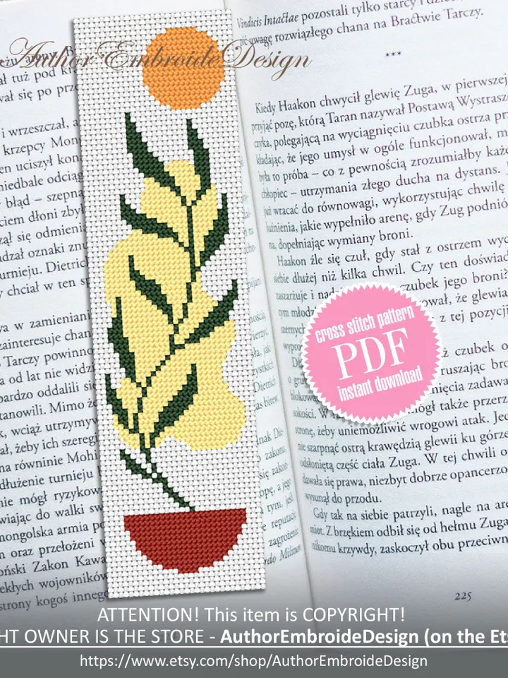 Abstract boho bookmark cross stitch pattern PDF download Minimalist floral cross stitch chart, Bookmark pattern digital PDF Boho gifts #B288
