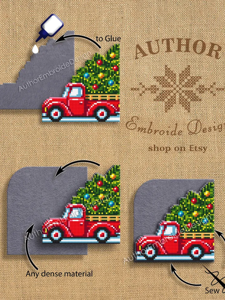 Christmas corner bookmark cross stitch pattern PDF download Red truck christmas cross stitch, Christmas bookmark pattern digital PDF #N387