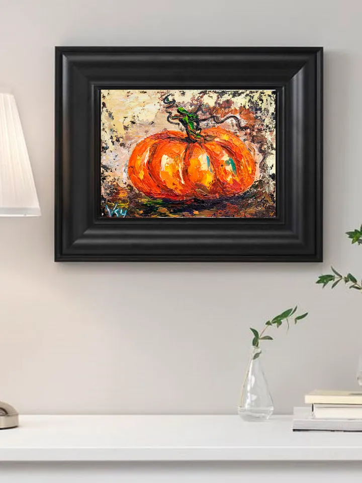 Pumpkin Painting Kitchen Wall Art Impasto Oil Painting 5x7 Fall Original Art Vegetable Wall Art Food Artwork Farmhouse Art Halloween by ArtFromVictoria