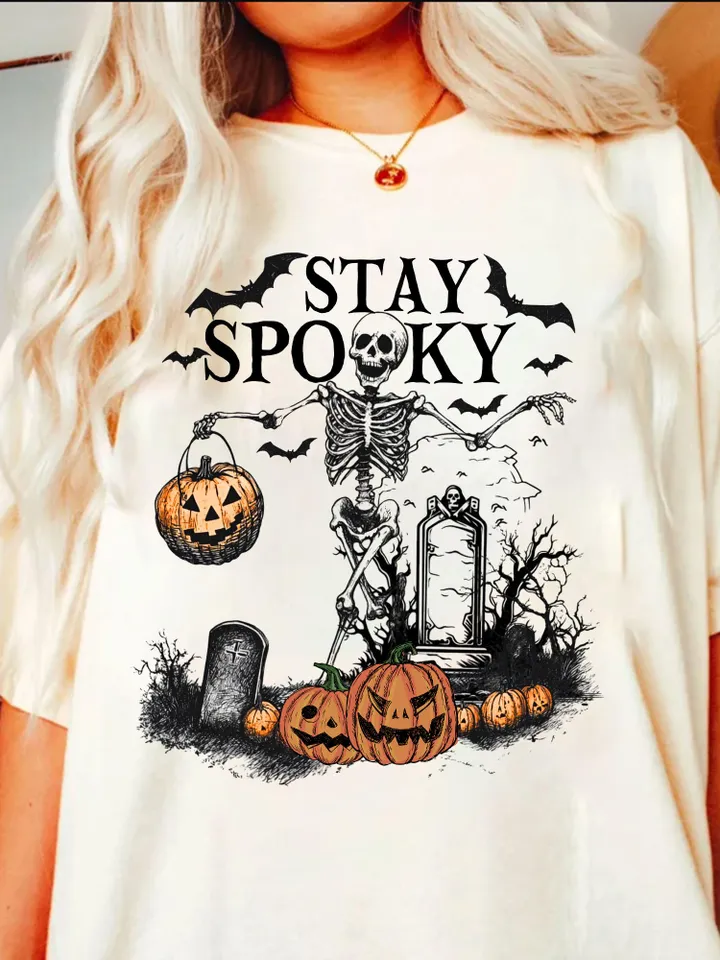 Skeleton Halloween Stay Spooky Png, trendy halloween shirt png Stay Spooky Sublimation File, Halloween PNG Retro Halloween Spooky Season Png