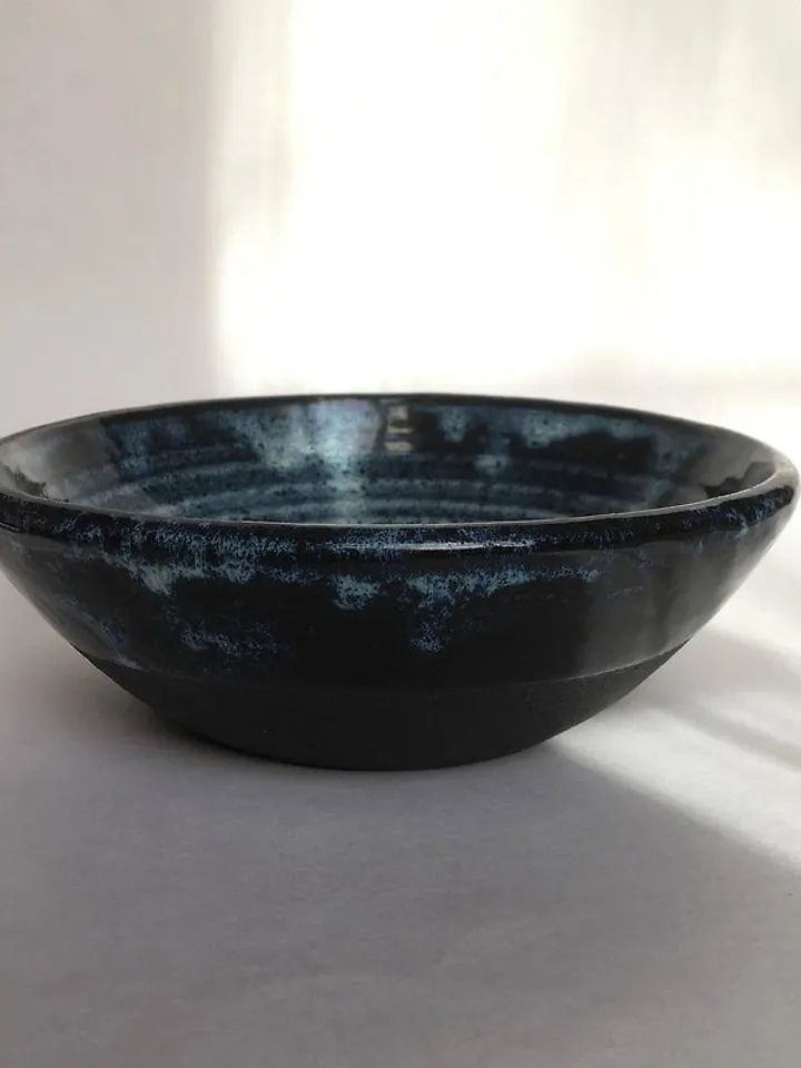 Black and Blue Crystals Glaze Ceramic Bowl