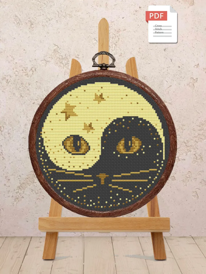 Yin and Yang Cat Cross Stitch Pattern, Cat Cross Stitch Pattern, Embroidery Yin and Yang, Animal Cross Stitch Pattern,Modern Pattern #cat002