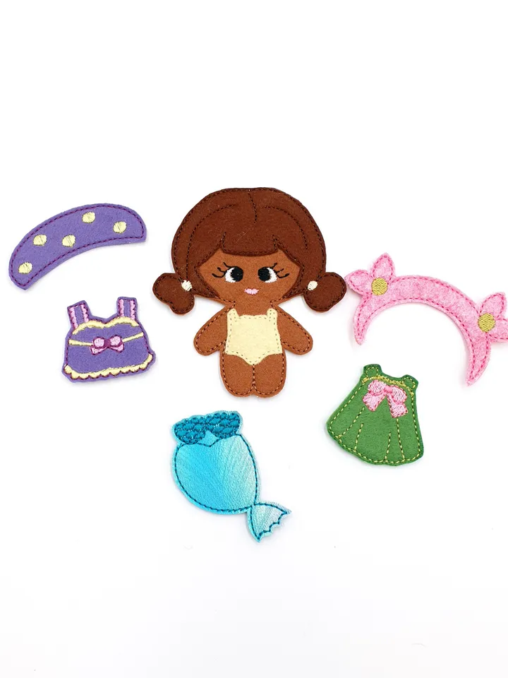 Dress Up Doll ITH Embroidery Design & Clothes Set, Felt Paper Doll Pattern, Quiet Book Toy 4x4 Hoop Digital Download