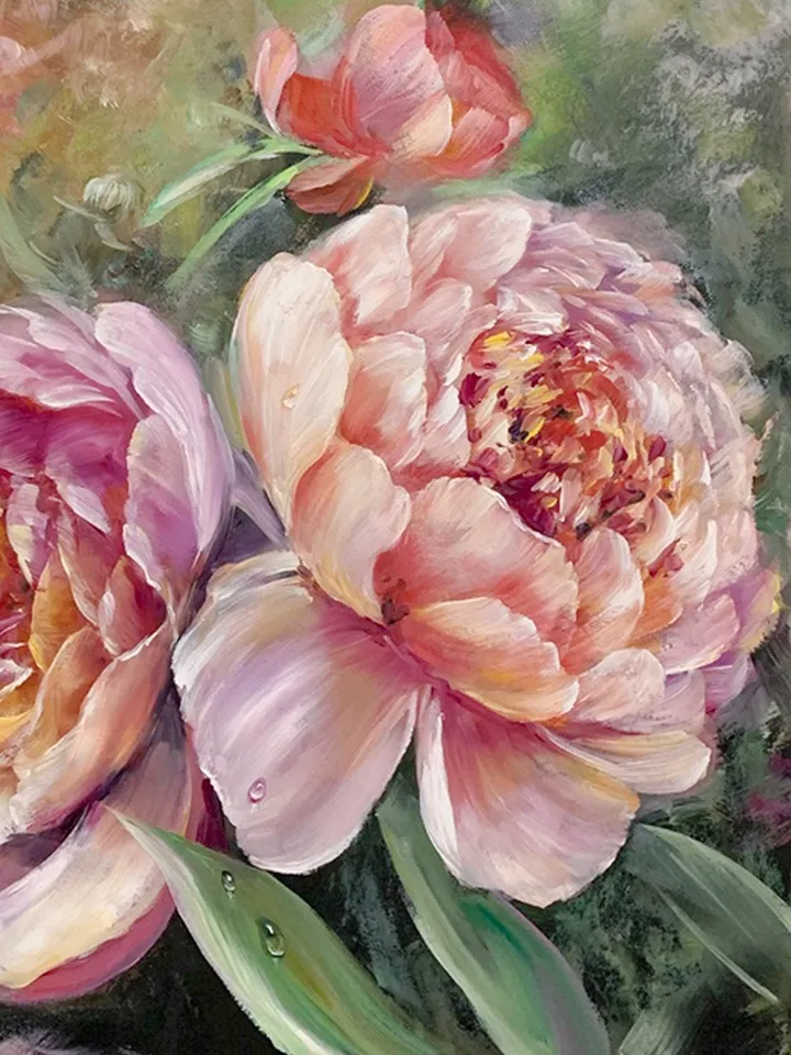 Peonies, flowers, oil painting on cardboard