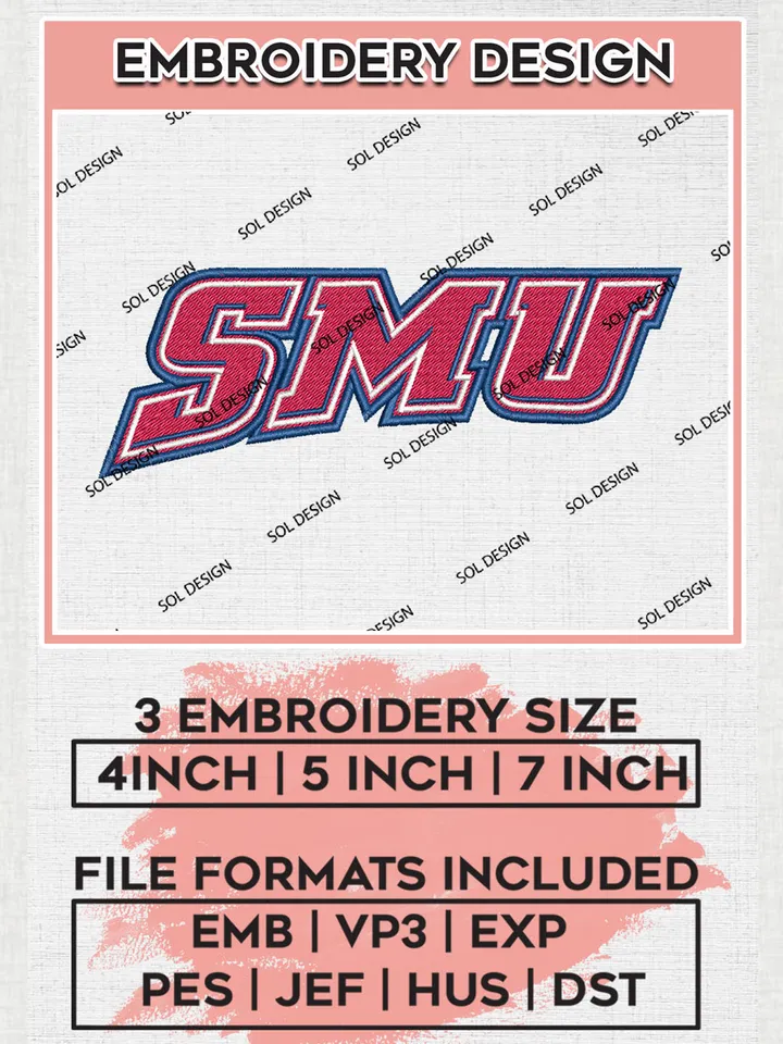 NCAA SMU Team Logo Embroidery Design Files, NCAA SMU Mustangs Machine Embroidery, NCAA Teams, 3 sizes, NCAA Machine embroidery designs, Digital Download
