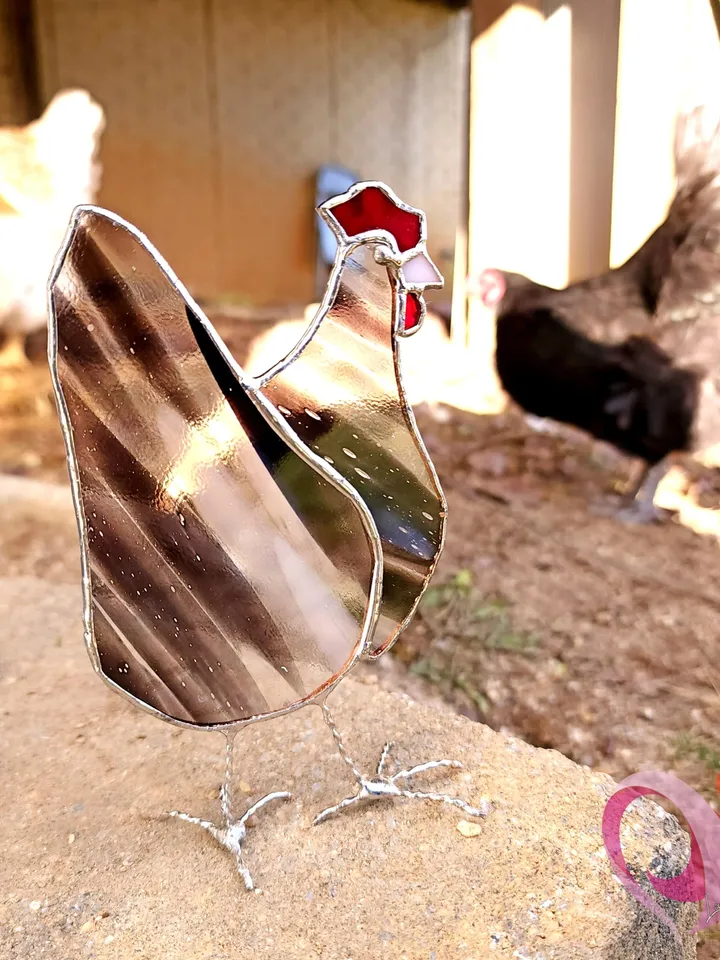 Stained Glass Chicken Suncatcher Cute Hen Statue Decor for Memorial Gift for Chicken Lovers Plymouth Barred Rock Stained-Glass
