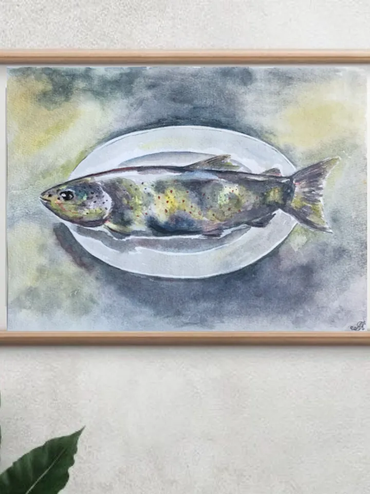 Fish original watercolour painting hand painted modern painting wall art 8x11 inch