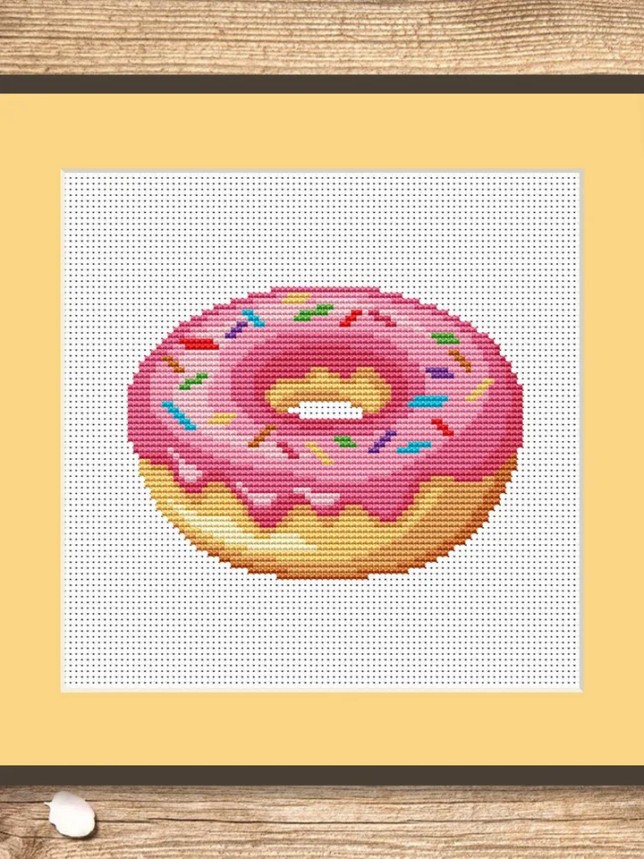Pink Donut Cross Stitch Pattern, Kitchen Cross Stitch, Embroidery Donut, Dessert Cross Stitch Pattern, Modern Cross Stitch #kt017