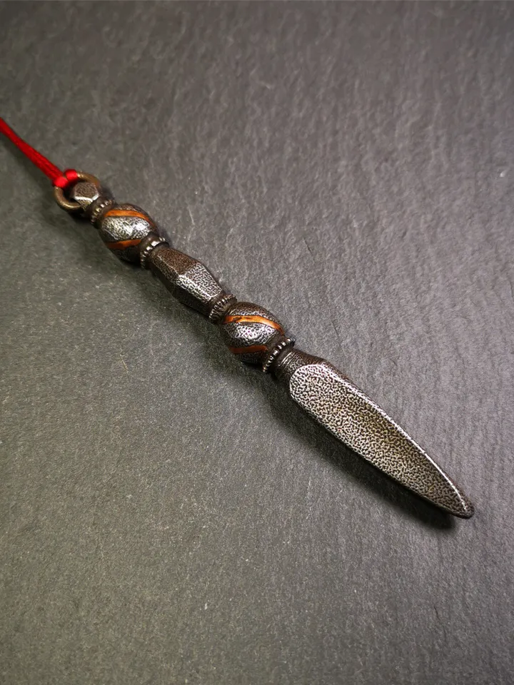 Gandhanra Handmade Tibetan Amulet ,Kila(Dorje Phurba) , Trantic Buddhism Ritual Implement Pendant,Made of Cold Iron,4.0"