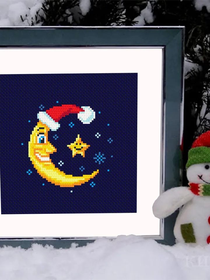 Christmas crescent moon cross stitch pattern download PDF Small Christmas pattern digital Winter embroidery PDF Mini tree ornaments #N11