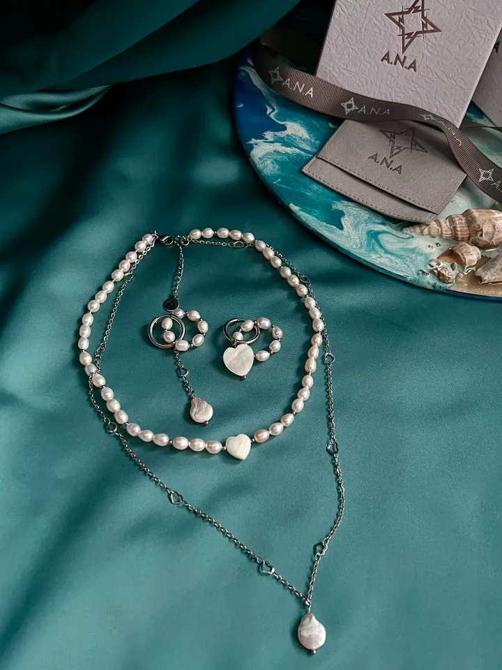 Pearl Set Choker and Earrings Pendants ICY HEART
