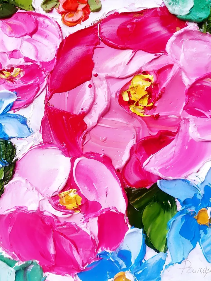 Peony Painting Floral Original Art Impasto Oil Painting Flower Small Art  by ArtProkopaloSv