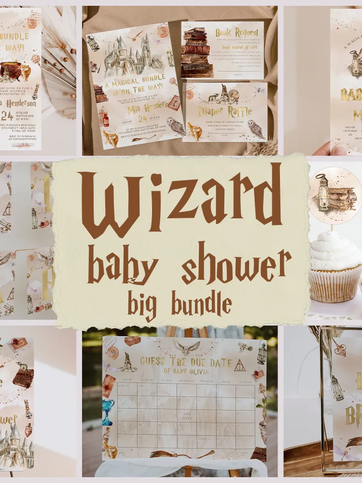 Wizard Baby Shower Bundle; Magic School Baby Shower Invitation Bundle; WP66