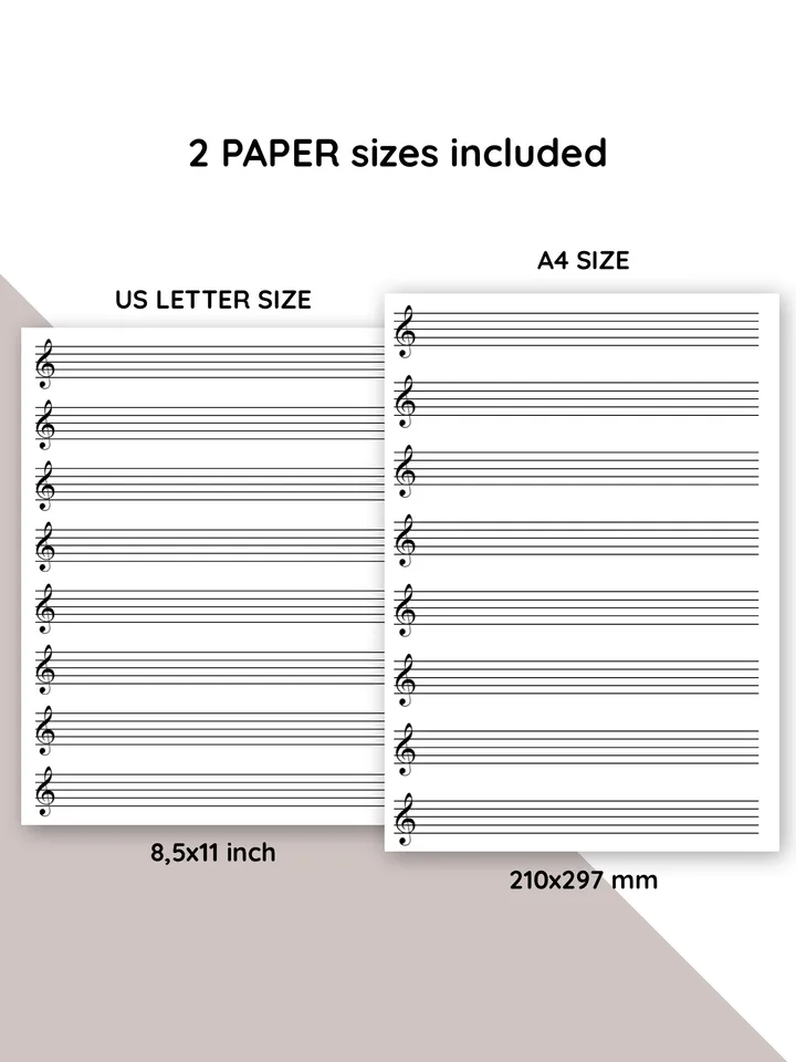 Kids printable sheet music. Sheet music with treble clef. Piano staff paper. Blank music paper. Learn piano.