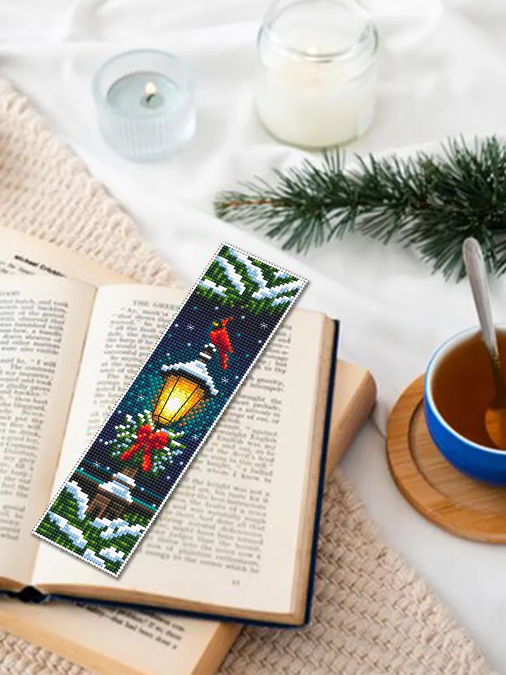 Christmas bookmark cross stitch pattern PDF download Christmas lamp post cross stitch chart, Winter bookmark pattern digital, Cardinal #N384