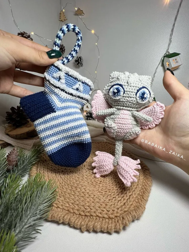 PDF Christmas Stocking and Dragon amigurumi pattern, Christmas ornament sock, Christmas decoration, Christmas cute dragon, Christmas animal