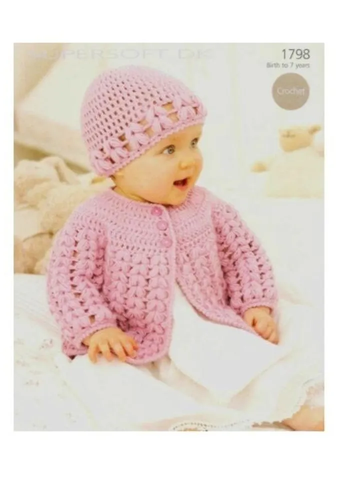 Baby cardigan crochet pattern, hat baby crochet pattern 0 months- 7 years