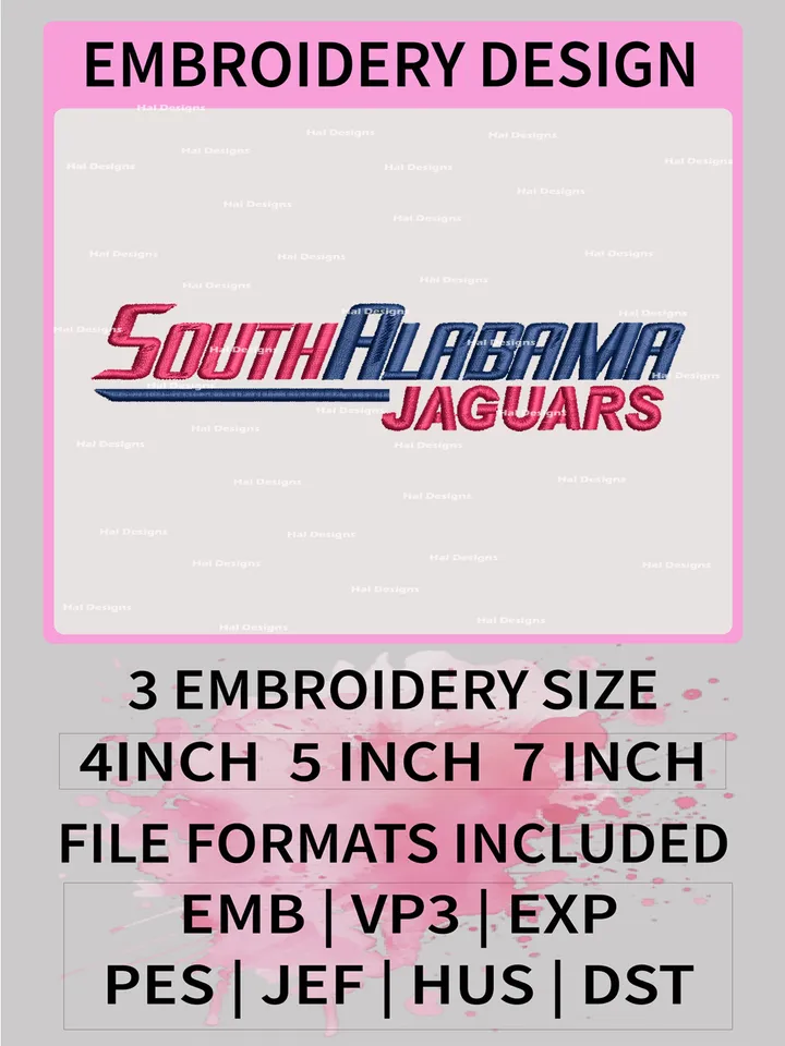 NCAA South Alabama Jaguars Embroidery File, 3 Sizes, 6 Formats, NCAA Machine Embroidery Design, NCAA Logo, NCAA Teams