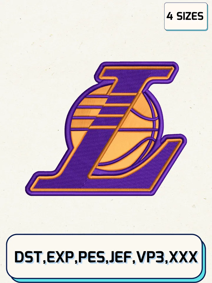 Los Angeles Lakers Logos Embroidery Design Files,NBA Logos Embroidery Designs,Machine Embroidery Files,4 Sizes