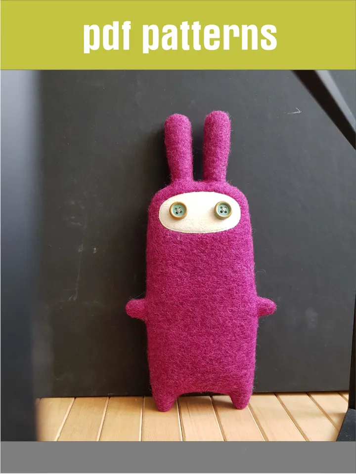 Big pink rabbit sewing pattern PDF digital tutorial in English, animal doll sewing diy