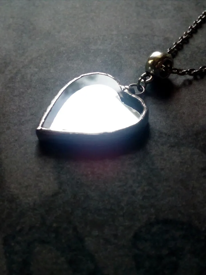 Mirror heart necklace, valentines, Stained glass, tiffany, Valentine's day, Tin soldered mirror, st Valentine heart