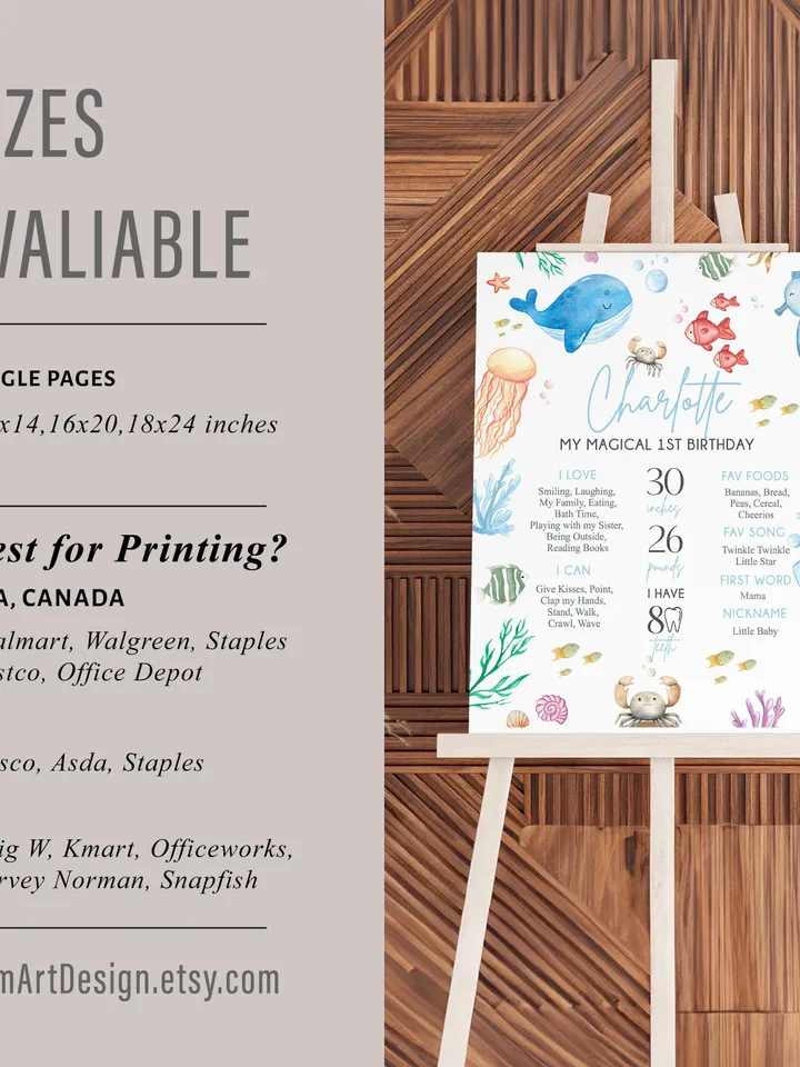EDITABLE Under The Sea First Birthday Milestone Board, Oneder The Sea Milestone Photo Poster, Ocean Party Milestone Sign, Printable - i107