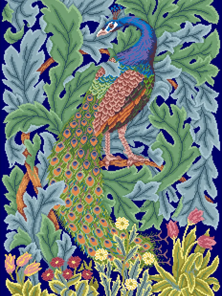 Antique Cross Stitch Pattern Peacock Counted Digital Download PDF