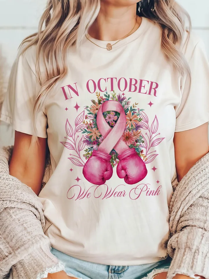 In october we wear pink png sublimation design download, Breast Cancer png, Cancer Awareness png,Fight Cancer png,sublimate designs coquette