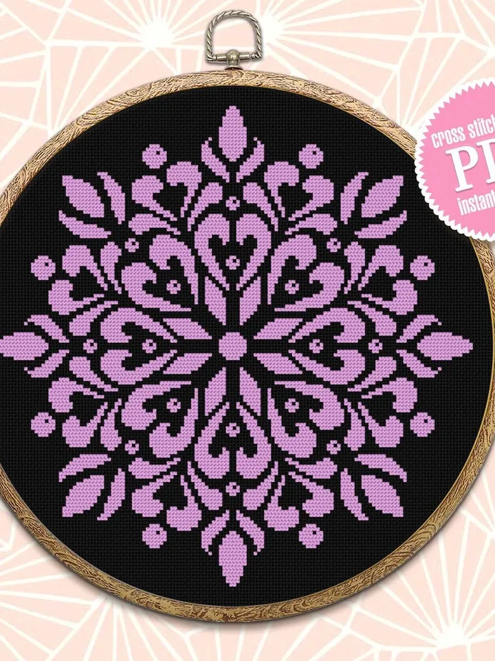 Easy mandala cross stitch pattern download PDF Monochrome geometric pattern digital PDF Quick cross stitch chart Modern beginner stitch #M56