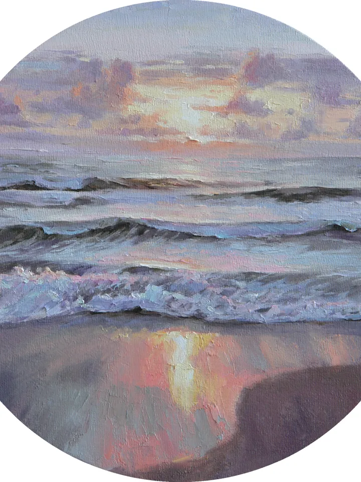 Seascape Oil Painting Sunset on the Sea Round Painting