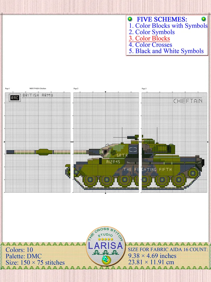 Chieftain Tank Cross Stitch Pattern | Main Battle Tank Chieftain | British Tank Chieftain Chart