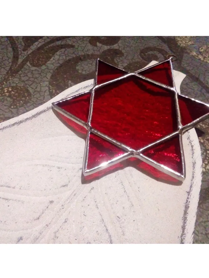 Star of David, Hanukkah, jewish star, Red snowflake suncatcher, new year tree toy,  seals of Solomon, star car hanger