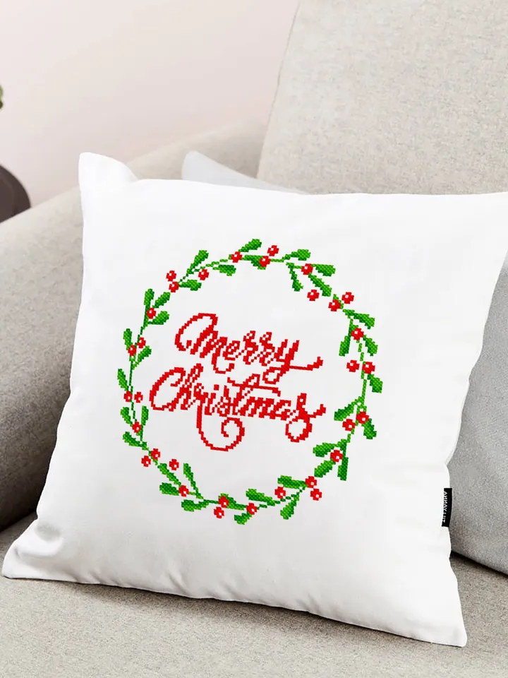 Red berry wreath cross stitch pattern PDF Merry Christmas cross stitch chart, Holiday small cross stitch, Instant download PDF #N35