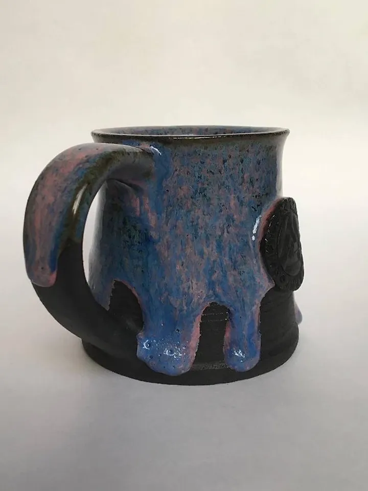 Valknut black, blue and pink violet stoneware mug