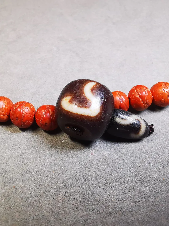Gandhanra Old Green Tara Dzi Guru Bead,T-drilled 3-Hole Mala Bead, Prayer Bead,Connector Bead for Buddhist Bead