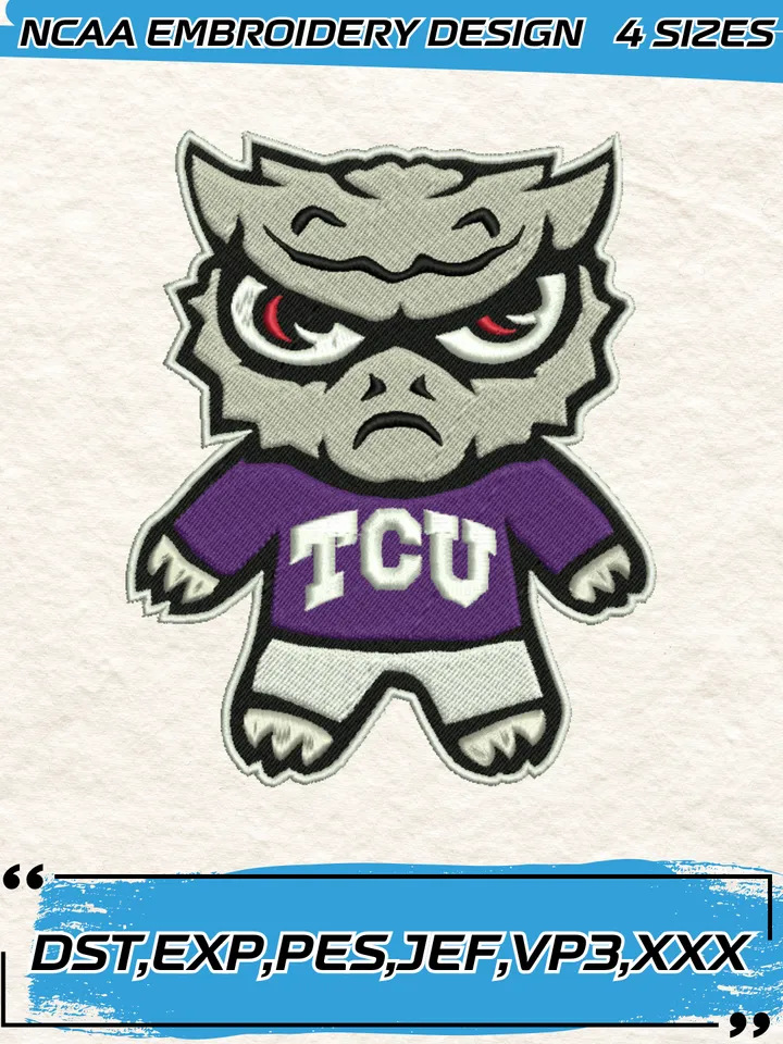 TCU Horned Frogs Mascot Embroidery Designs,NCAA Logo Embroidery Design,Machine Embroidery Design File,4 Sizes, Digital Download
