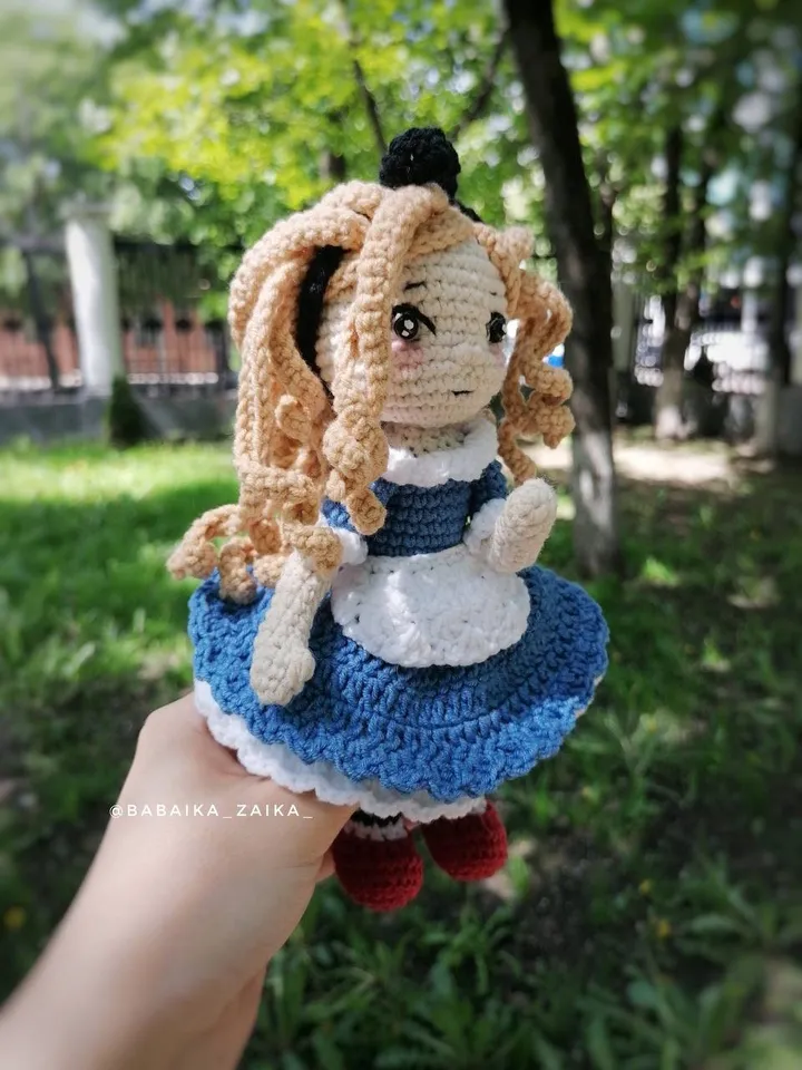 PDF Pattern Alice in Wonderland doll, Amigurumi doll Alice, Pattern crocheted doll with hair, Pattern Amigurumi doll, Alice's Adventures