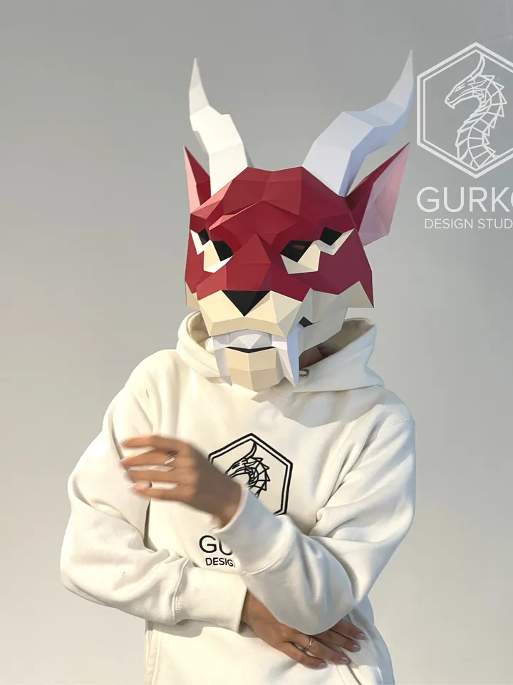 Chimera Mask Papercraft, Digital Template, PDF Download, Gurko, 3D Low Poly Animal Mask, DIY Origami, Pepakura, Paper Mask, DIY Costume