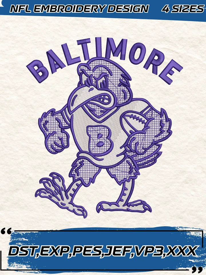 Baltimore Football Embroidery Design,NFL Logo Embroidery Design,Machine Embroidery Design File,4 Sizes, Digital Download
