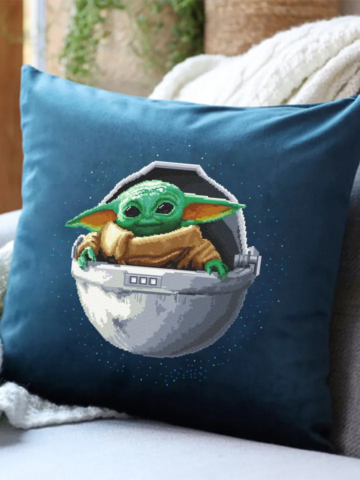 Green baby Yoda Grogu cross stitch pattern instant download PDF, Fantasy movie Mandalorian heroes cross stitch chart, Fun art, Star Wars Characters, Starry night sky #SW2