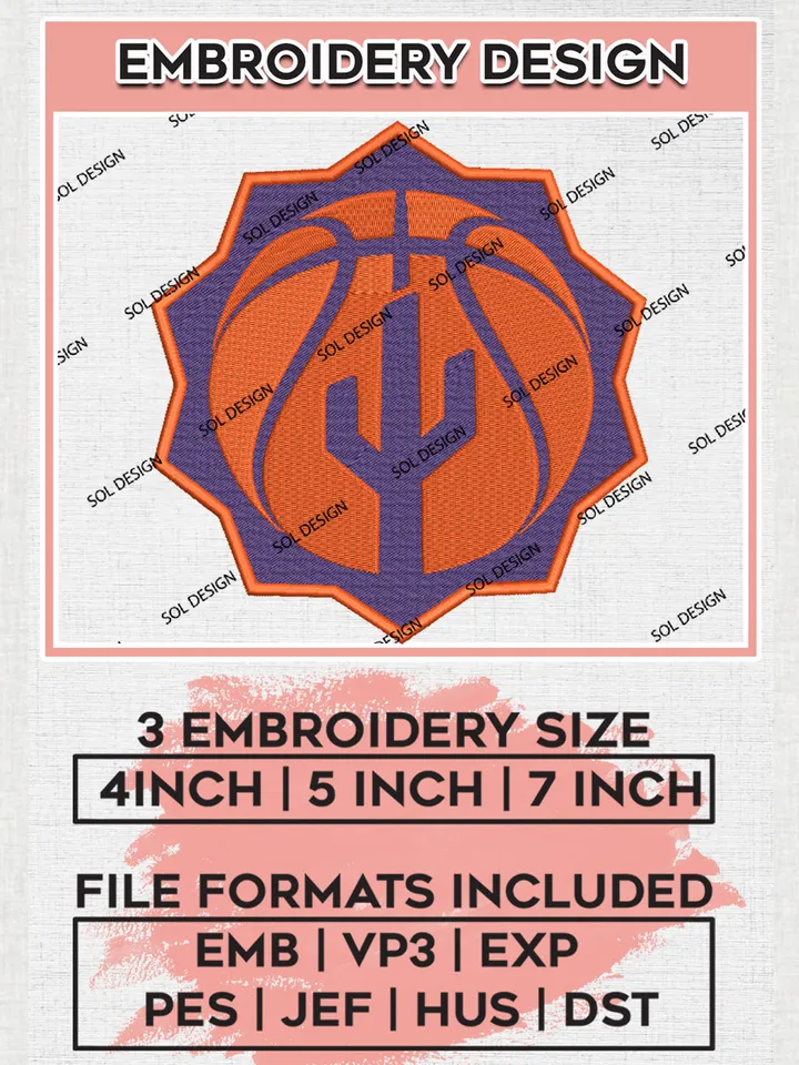 Valley Suns Team Ball Logo Embroidery Designs, NBA G League Team Embroidery Files, Basketball Machine Embroidery Designs, NBA Valley Suns Team Logo, Sport Machine Embroidery Design, Digital Download