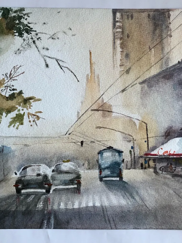 Мorning in the city original watercolour painting wall art hand painted
