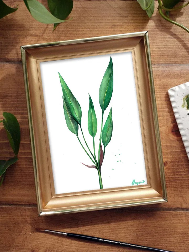 Botany illustration of green leaves Original watercolor, plant painting, room wall decor, plants lover gift, 8x11 in handmade art by Anne Gorywine